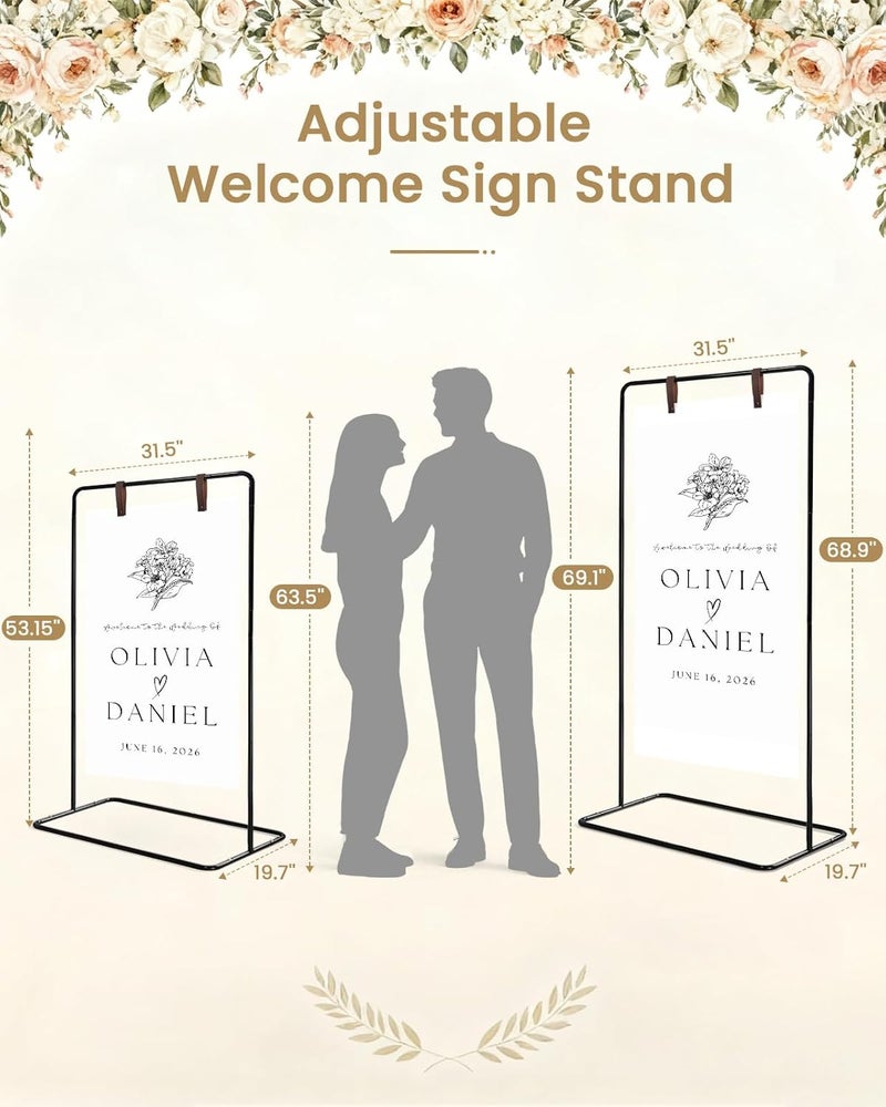 Victawks Wedding Welcome Sign Stand, Welcome to our Wedding Sign Holder, Black Easel Stand for Sign Poster With Design Bundle & Ground Stakes & Leather Sign Hanging Straps, Linen Sign Stand for Wedding Decor - Image 2